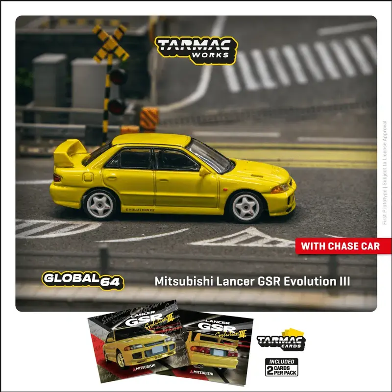 Tarmac Works - Mitsubishi Lancer GSR Evolution III Yellow - GLOBAL64 - Scala 1/64 T64G-050-YL