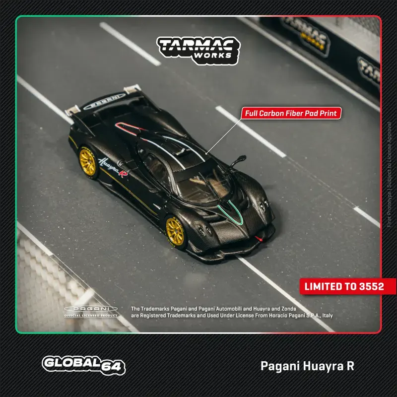 Tarmac Works - Pagani Huayra R Matt Black Carbon Fiber - GLOBAL64 - Scala 1/64 T64G-TL035-MBCF
