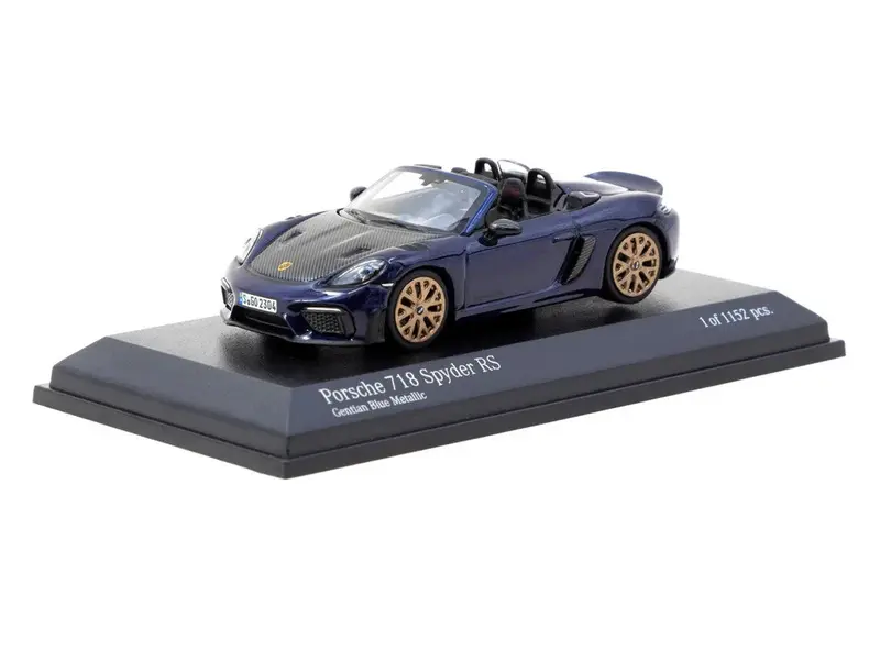 Tarmac Works - Porsche 718 Spyder RS Gentian Blue Metallic Collab64 Minichamps - Scala 1/64 643064006
