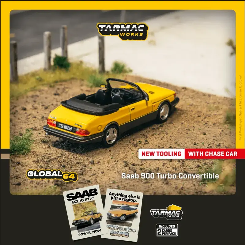 Tarmac Works - Saab 900 Turbo Convertible Yellow - GLOBAL64 - Scala 1/64 T64G-067-YE