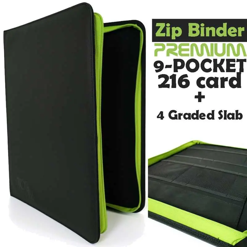 TcgLab Album per Toploader 9 Tasche con Zip – Raccoglitore 216 Toploader + 4 Graded Slab Leather Black