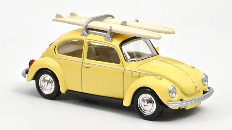 VW BEETLE 1303 1973 PASTEL YELLOW WITH SURFBOARDS JET-CAR 1